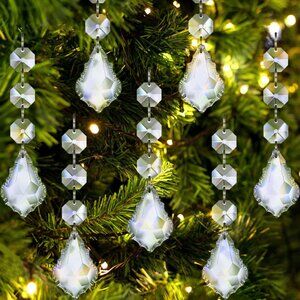 30pk Crystal Ornaments Christmas Tree Finial Maple Leaf Hanging Crystals Decor